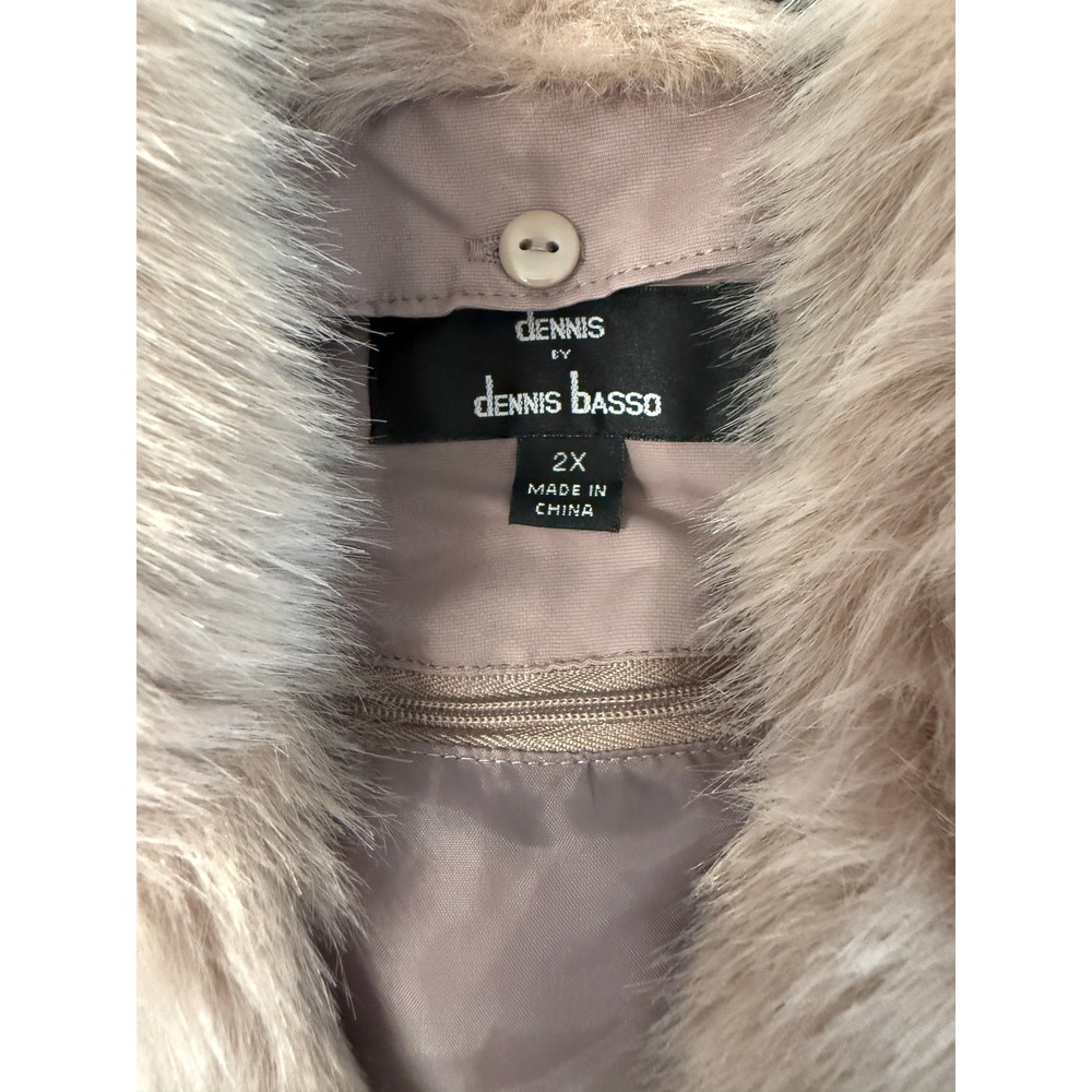 Dennis Basso 2X Faux Fur Collar Belted Coat Women's Taupe Lightweight NEW - Picture 2 of 13